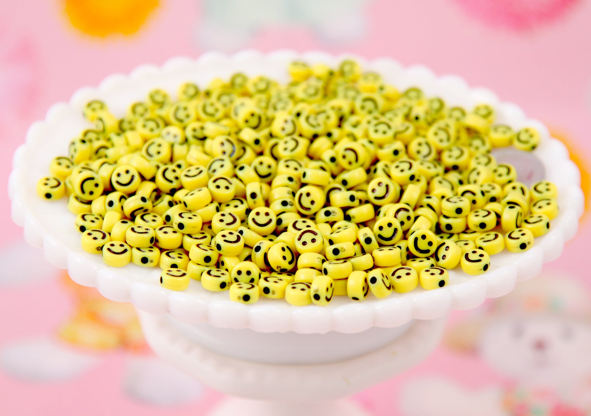 Smiley Face beads, Smiley Beads, Round Flat Beads, 10/12 mm, Random holes  30 Pcs