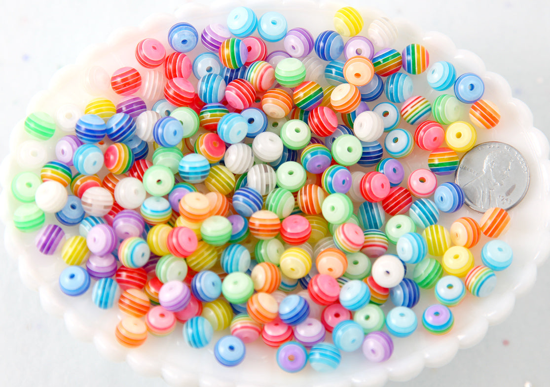 8mm Light Pink Striped Candy Beads