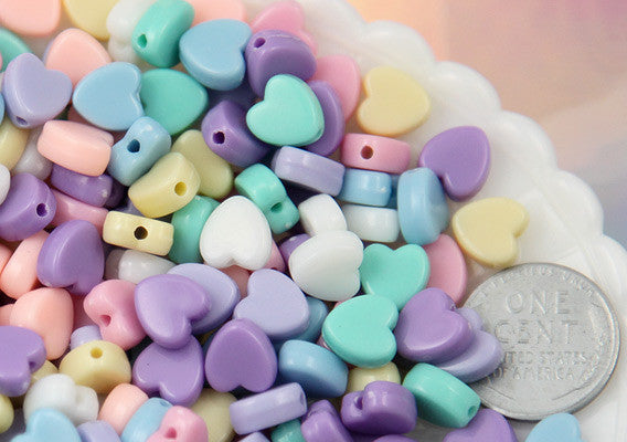 8mm Tiny Plastic Pastel Heart Resin or Acrylic Beads - 200 pc set ...