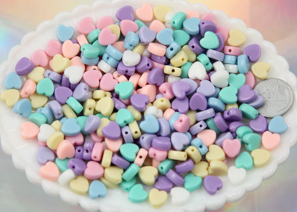 8mm Tiny Plastic Pastel Heart Resin Or Acrylic Beads 200 Pc Set Delish Beads 8377