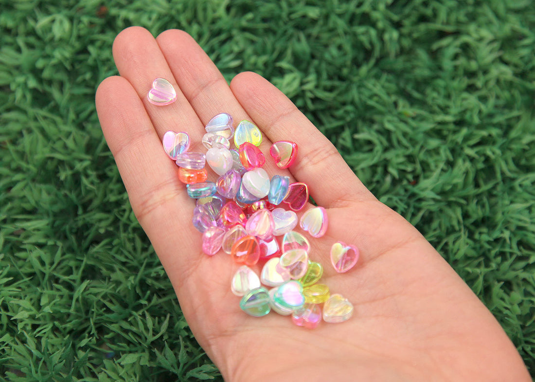 Heart Beads 8mm Tiny Ab Iridescent Pastel Hearts Resin Or Acrylic Be Delish Beads 0464